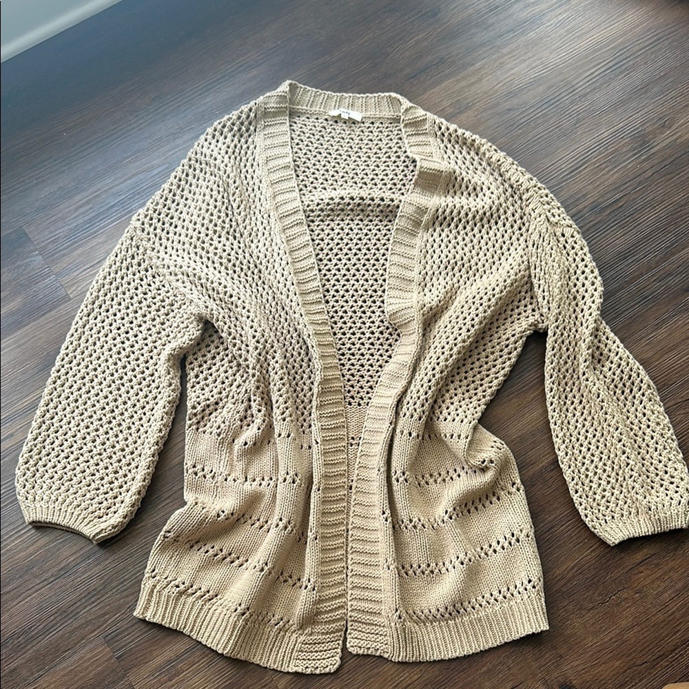 KyeMi Women's Beige Open-Knit Cardigan